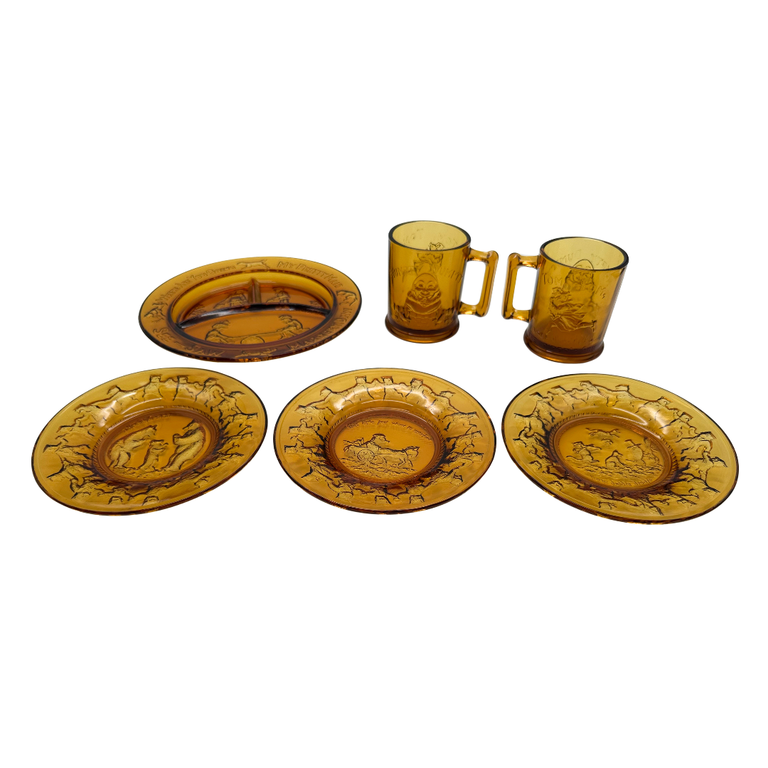 Indiana Glass co Tiara Amber Nursery Rhyme Children’s Dish Set, 6 Pieces