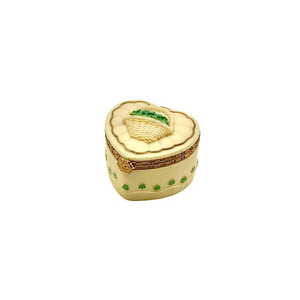 Vintage Ivory Heart-Shaped Shamrock Trinket Box