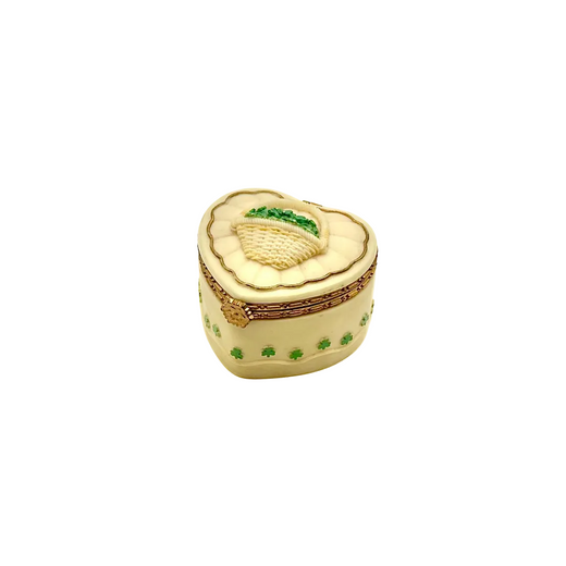 Vintage Ivory Heart-Shaped Shamrock Trinket Box