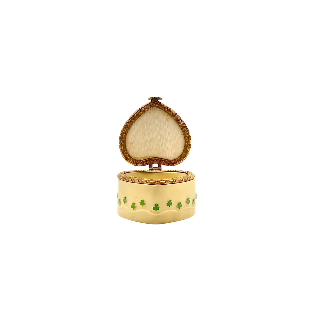 Vintage Ivory Heart-Shaped Shamrock Trinket Box