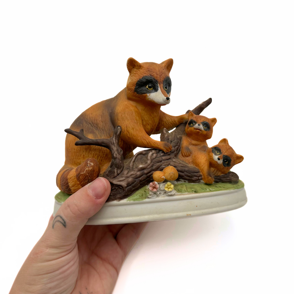 Bisque Porcelain Raccoon Family Figurine