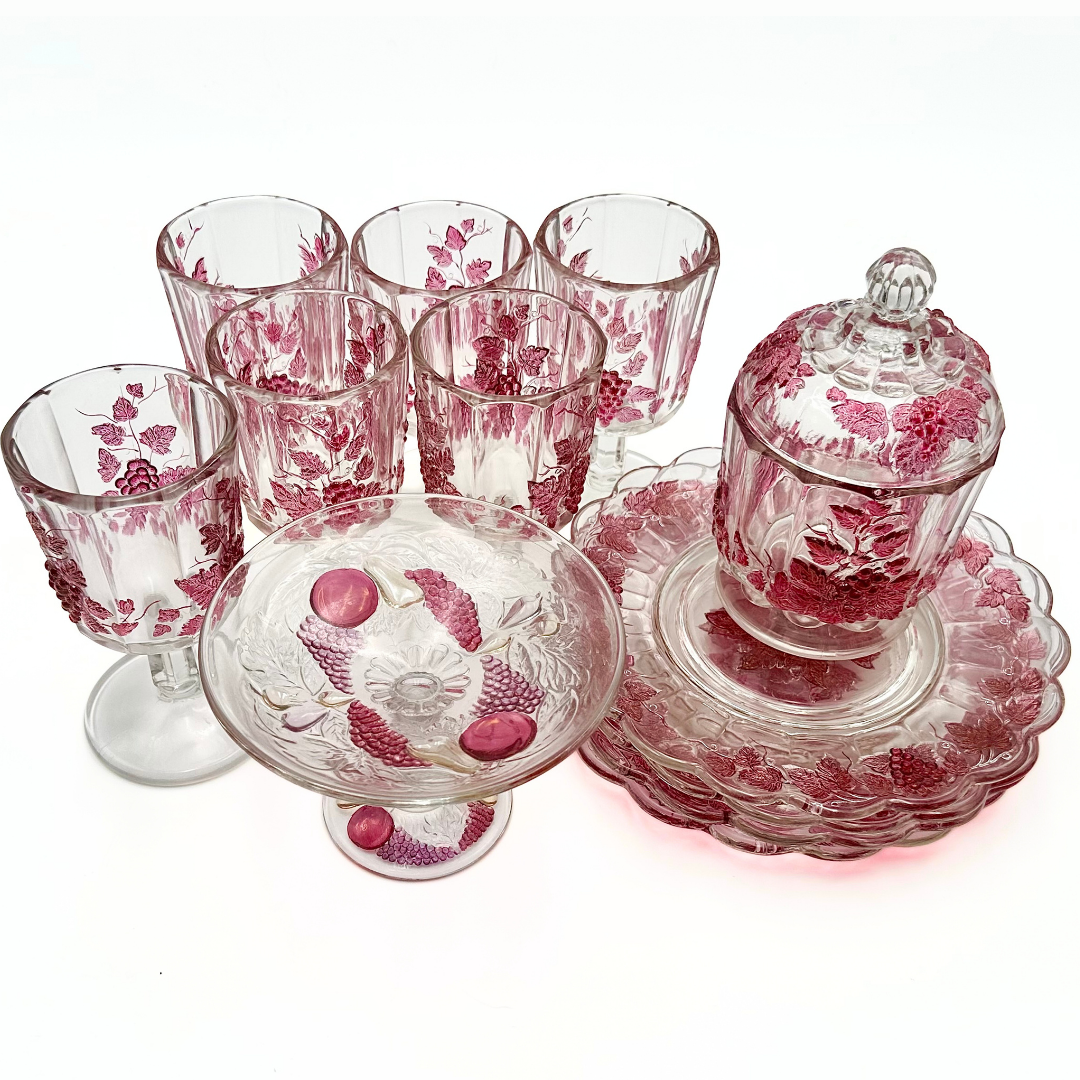 Westmoreland Ruby Flashed Paneled Grape Glass 14-Piece Set
