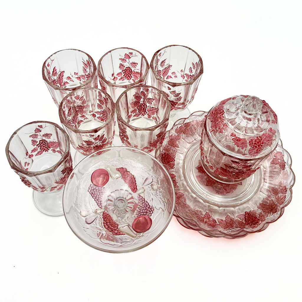 Westmoreland Ruby Flashed Paneled Grape Glass 14-Piece Set