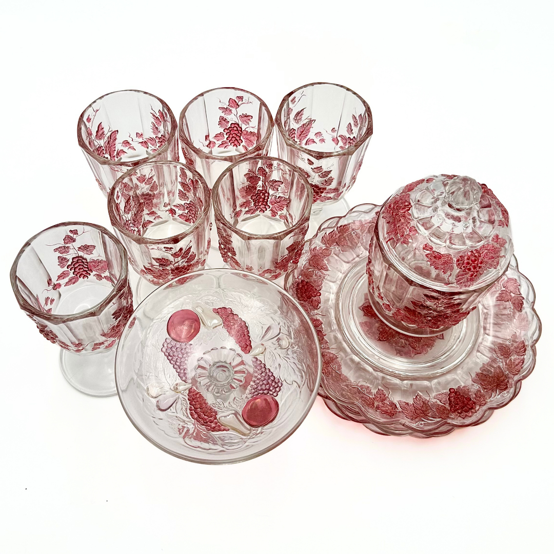 Westmoreland Ruby Flashed Paneled Grape Glass 14-Piece Set