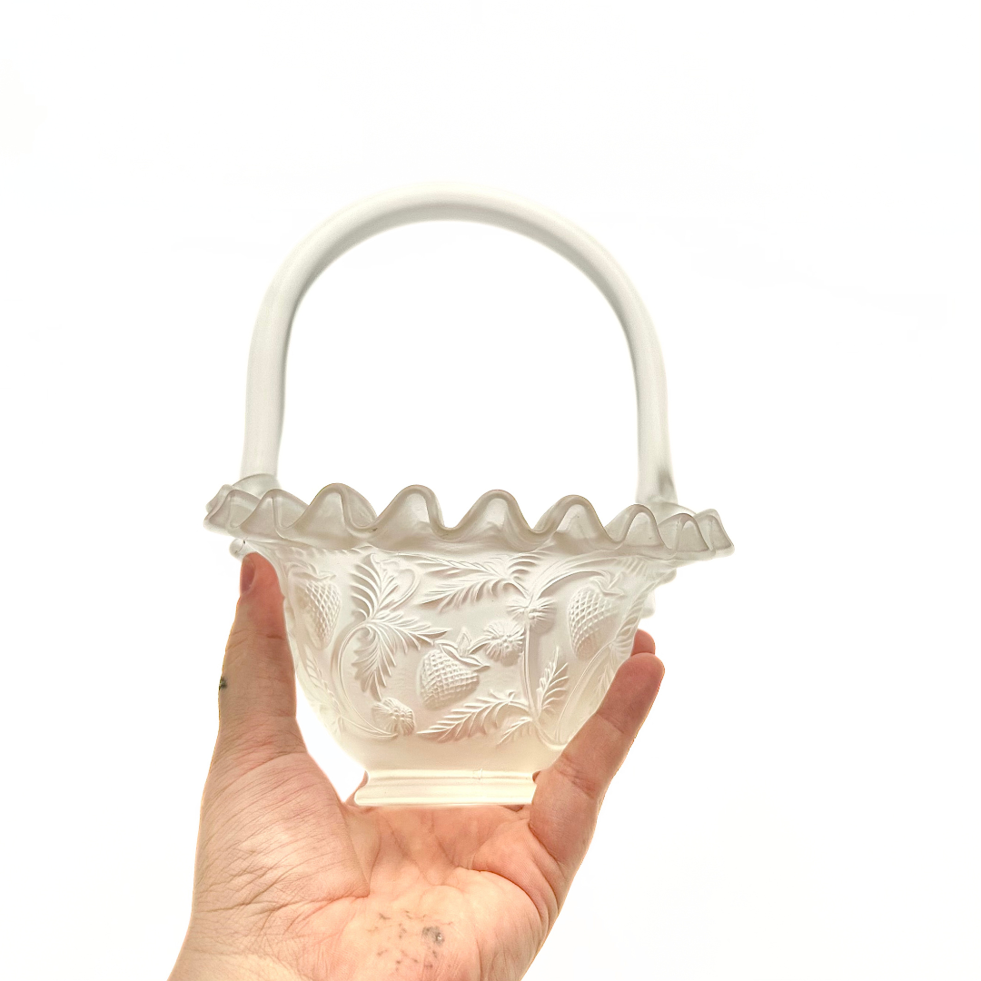 Fenton Satin Glass Strawberry Basket