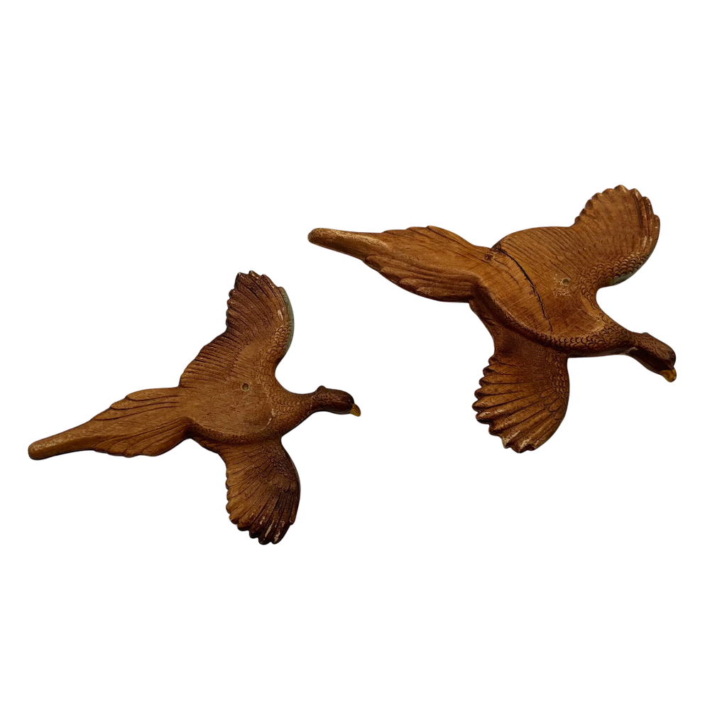 Vintage Mid Century Flying Pheasant Wall Plaques Pair