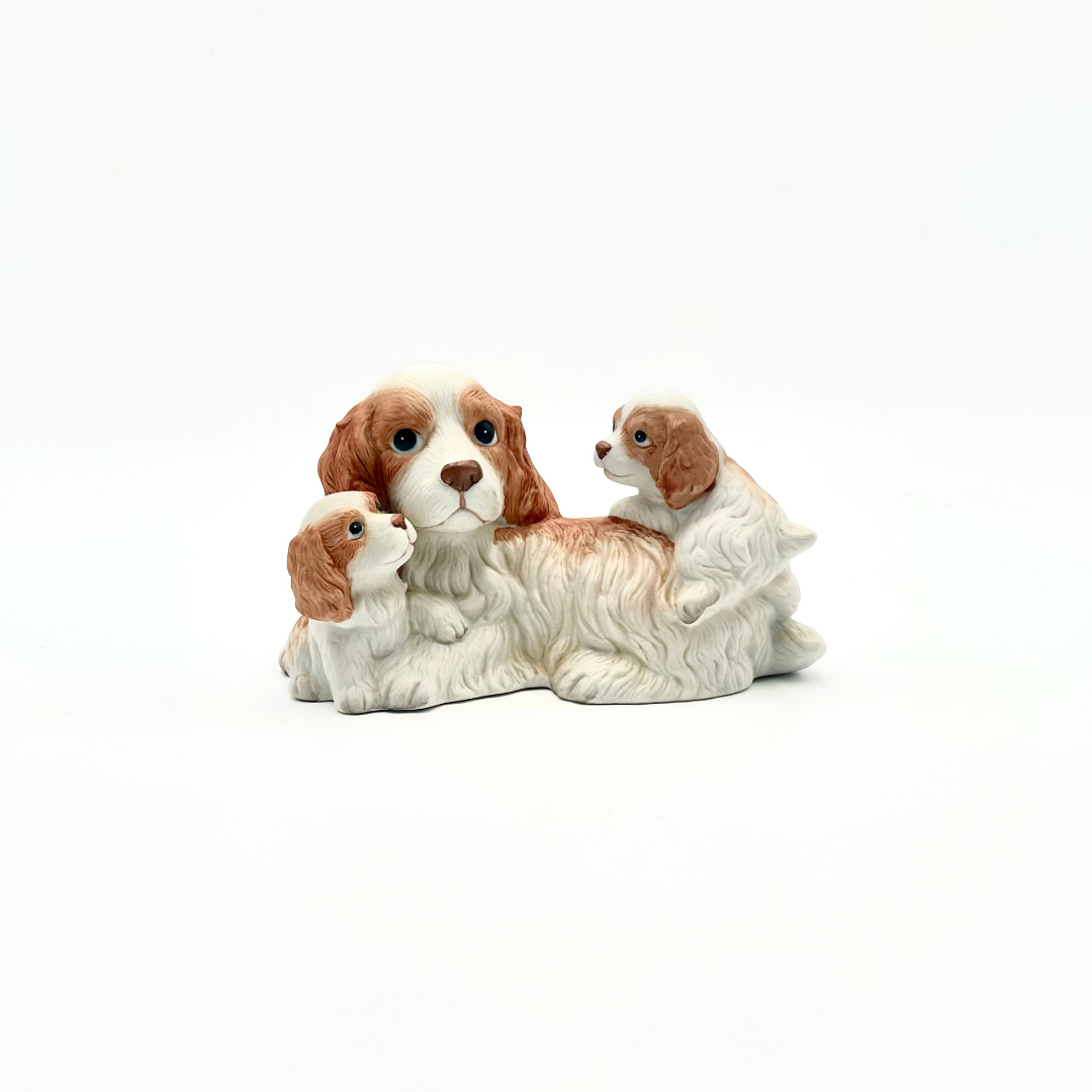 Homco Spaniel with Two Puppies Figurine