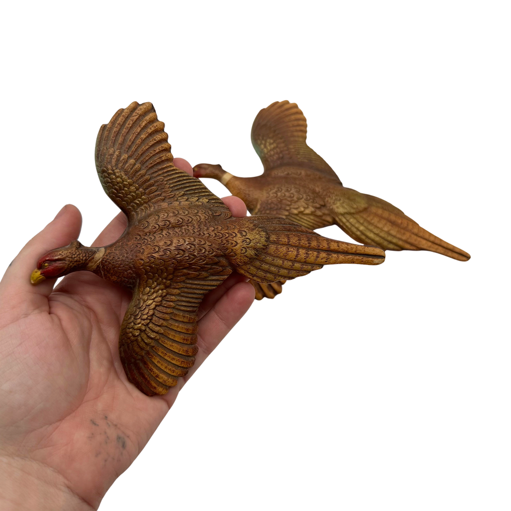 Vintage Mid Century Flying Pheasant Wall Plaques Pair