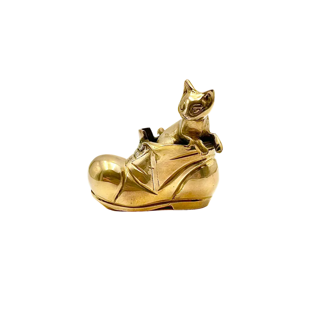 Brass Kitten in Shoe Figurine