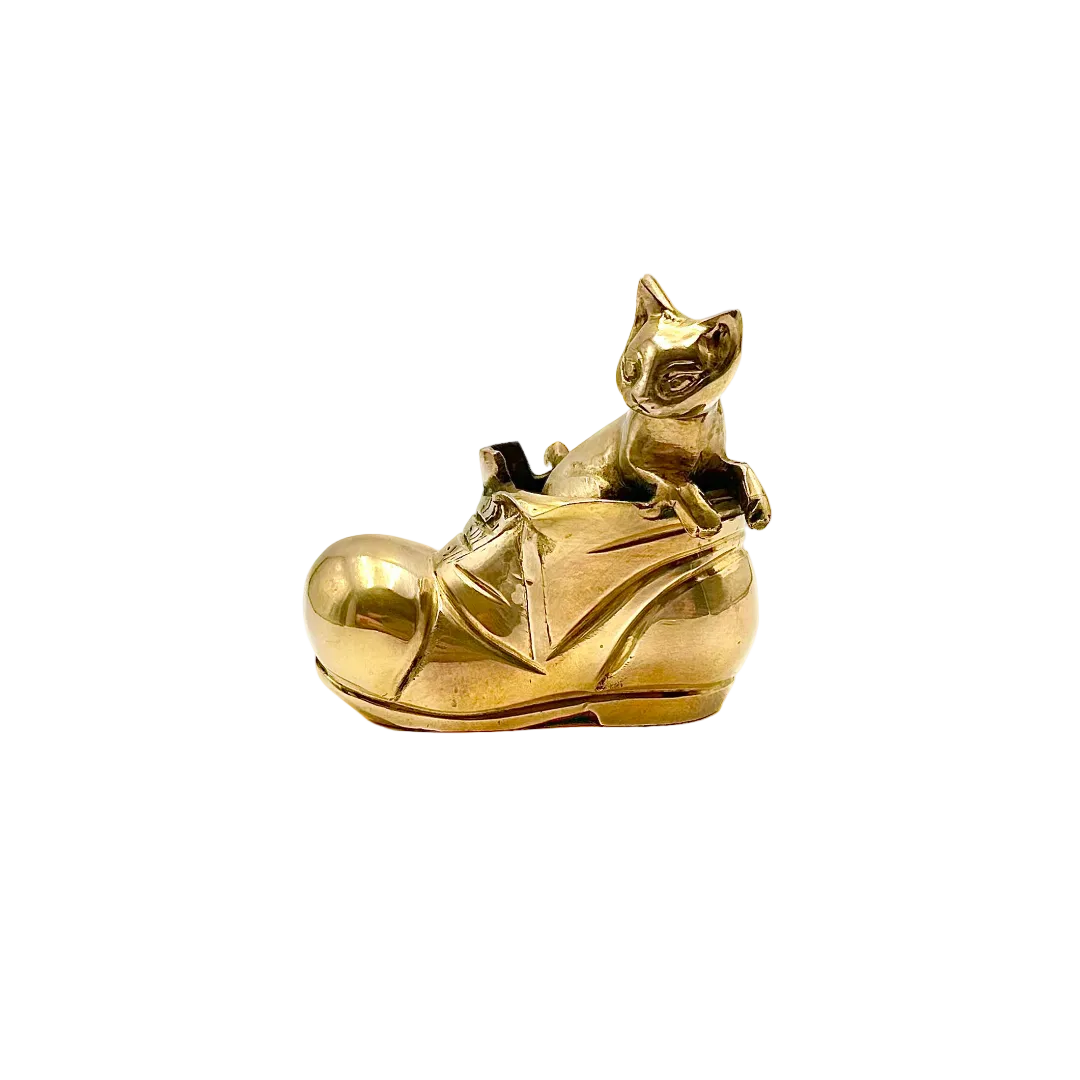 Brass Kitten in Shoe Figurine