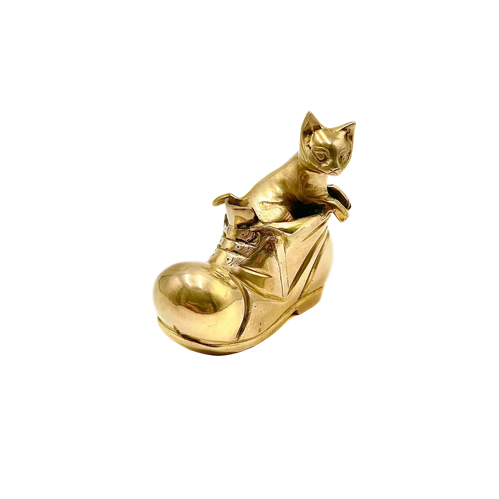 Brass Kitten in Shoe Figurine