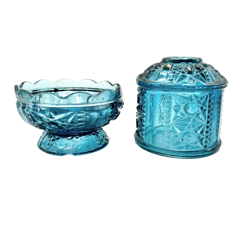 Indiana Glass Co Stars and Bars Colonial Blue Fairy Lamp