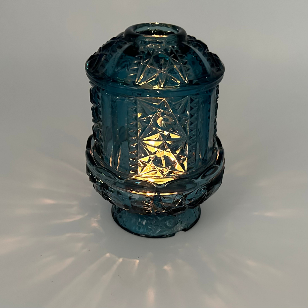 Indiana Glass Co Stars and Bars Colonial Blue Fairy Lamp