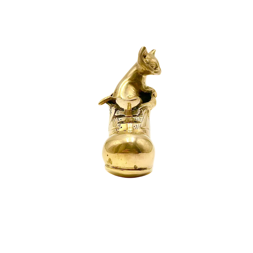 Brass Kitten in Shoe Figurine