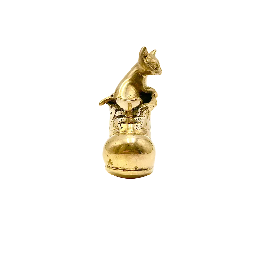 Brass Kitten in Shoe Figurine