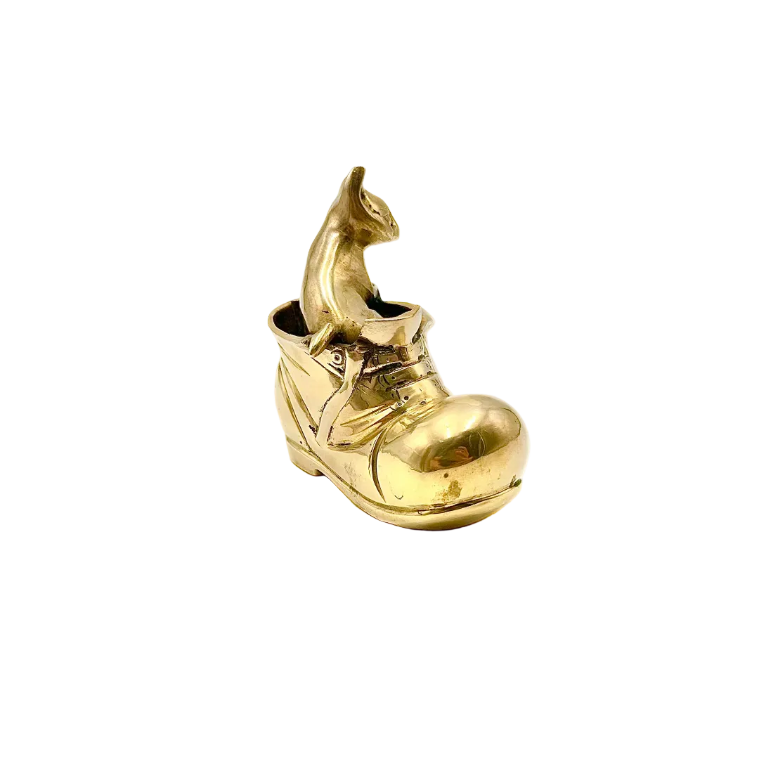 Brass Kitten in Shoe Figurine