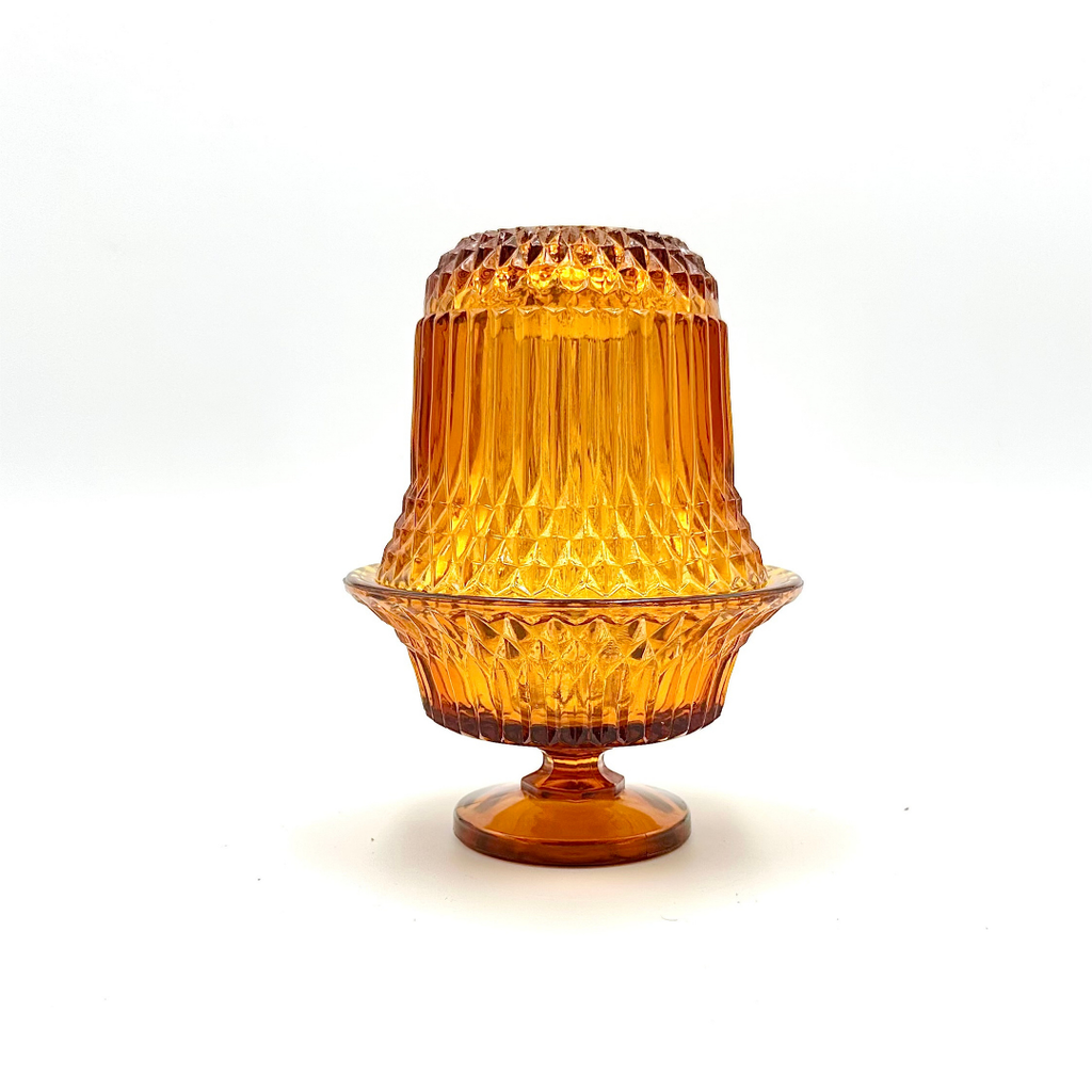 Indiana Glass Co. Amber Diamond Point Fairy Lamp