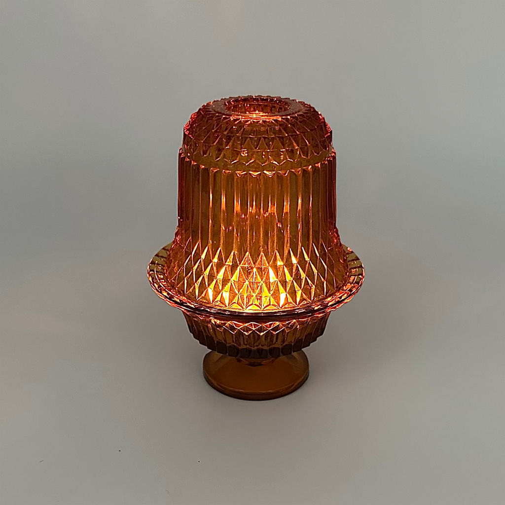 Indiana Glass Co. Amber Diamond Point Fairy Lamp