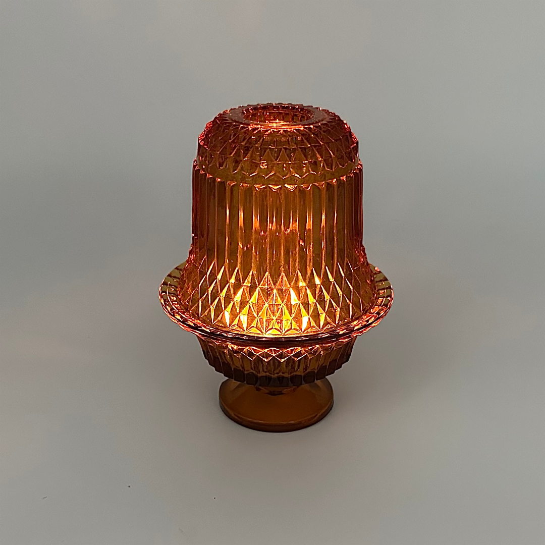 Indiana Glass Co. Amber Diamond Point Fairy Lamp