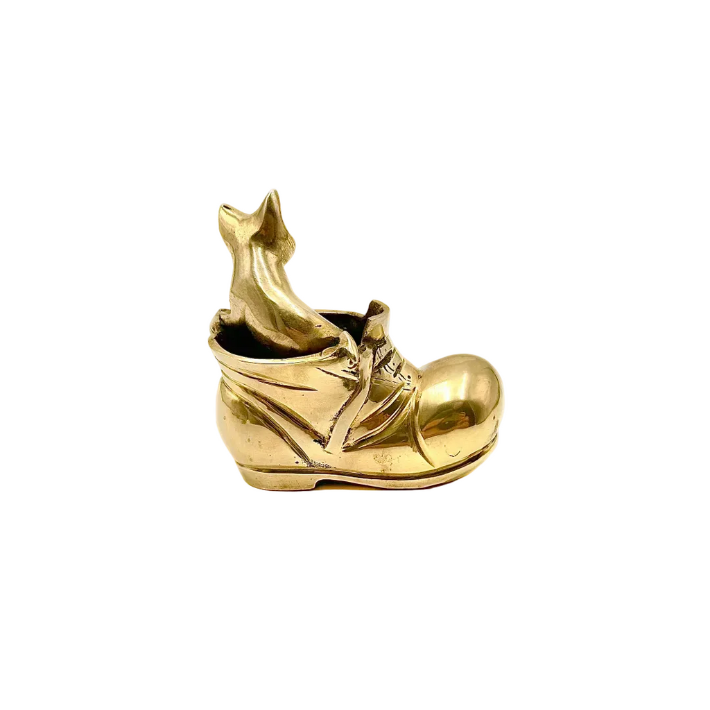 Brass Kitten in Shoe Figurine