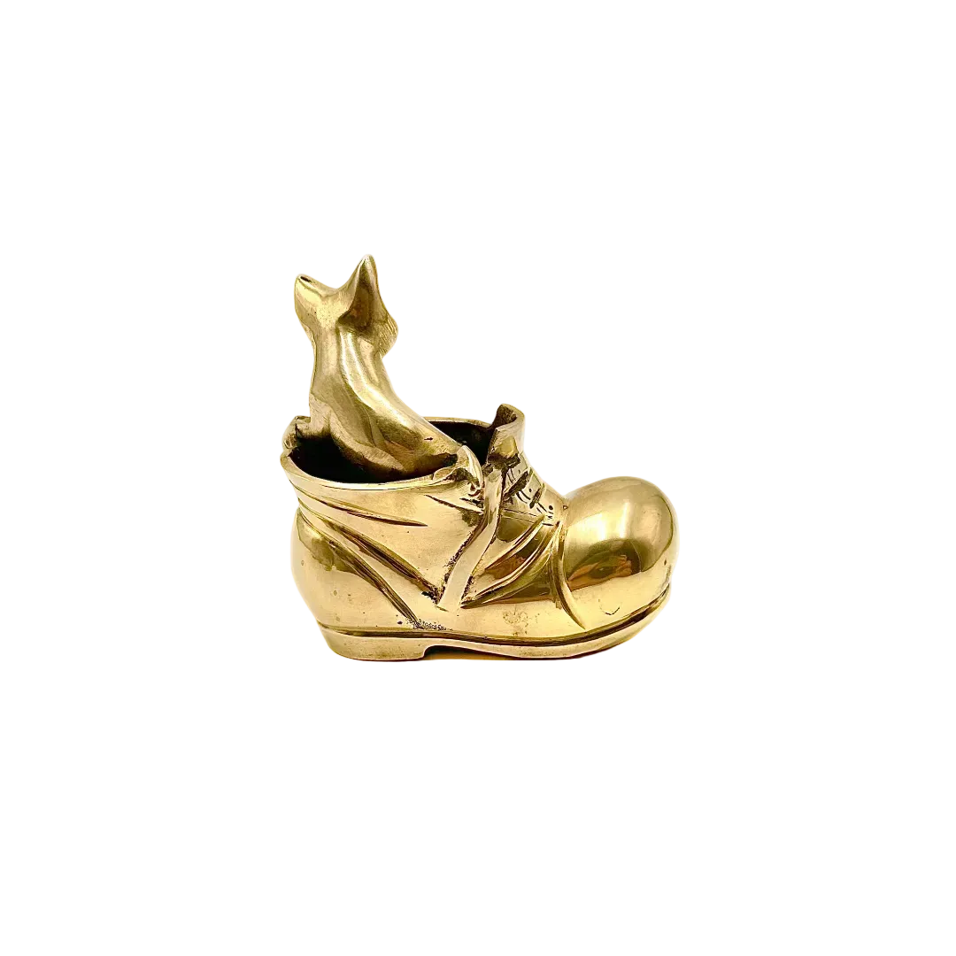 Brass Kitten in Shoe Figurine