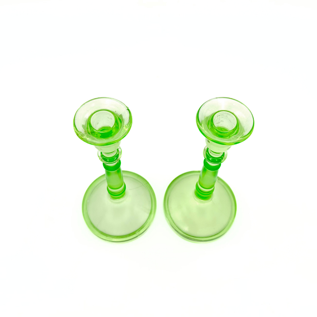 Art Deco Uranium Glass Candlestick Holders