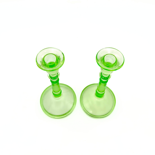 Art Deco Uranium Glass Candlestick Holders