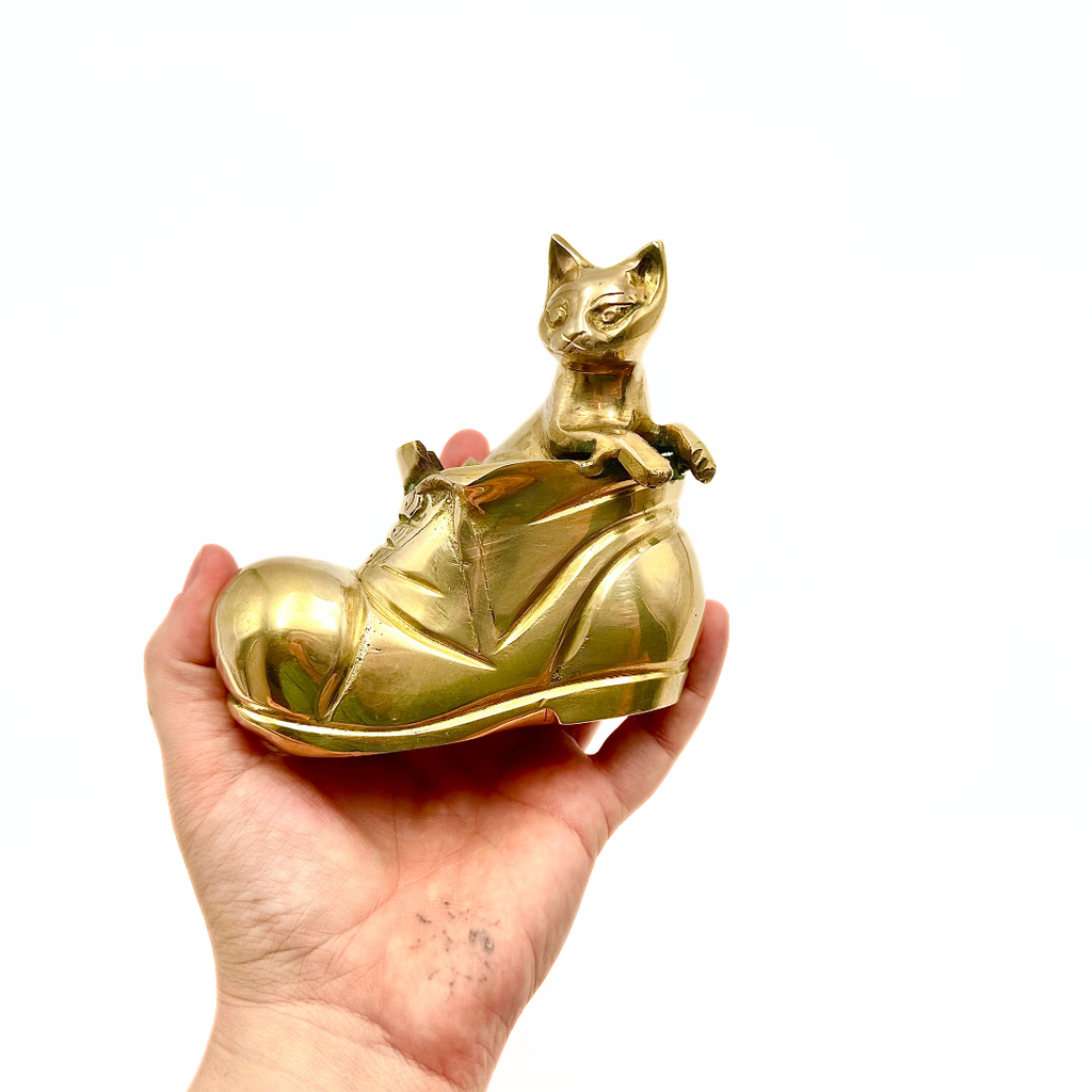 Brass Kitten in Shoe Figurine