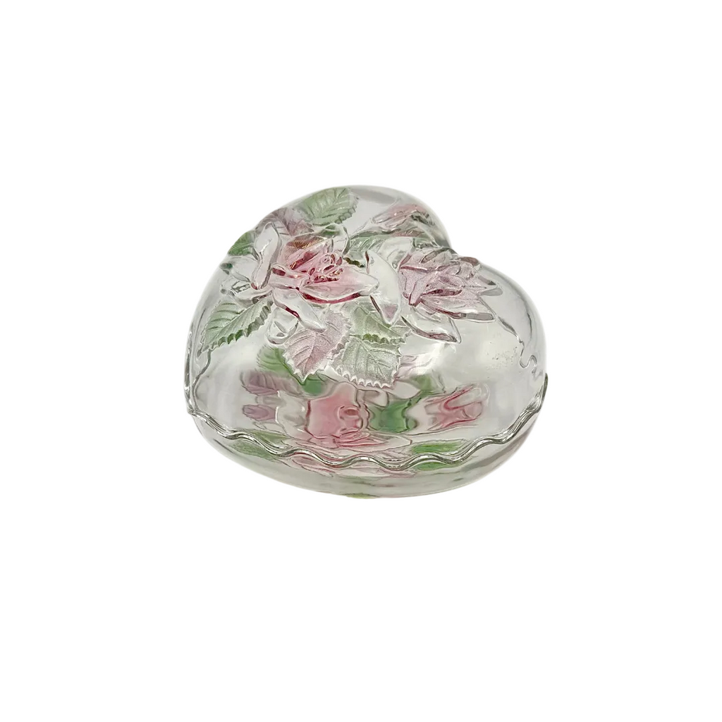 Studio Nova Rose Embossed Glass Heart Trinket Box