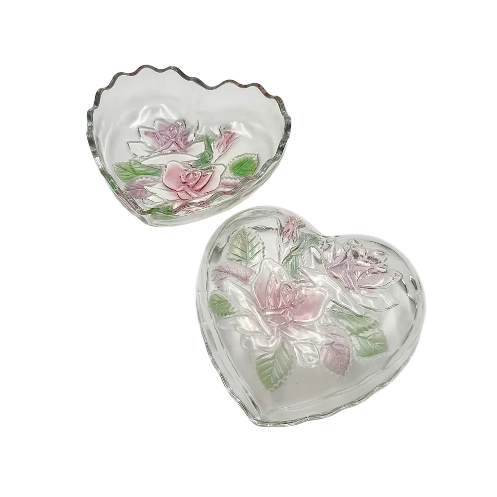 Studio Nova Rose Embossed Glass Heart Trinket Box