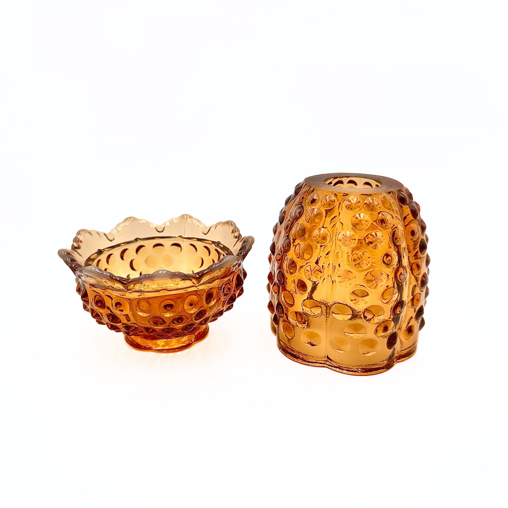 Fenton Amber Opalescent Hobnail Fairy Lamp