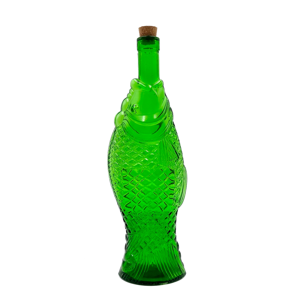 Italian Green Glass Fish Bottle, Fazi Battaglia Pesce