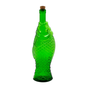 Italian Green Glass Fish Bottle, Fazi Battaglia Pesce
