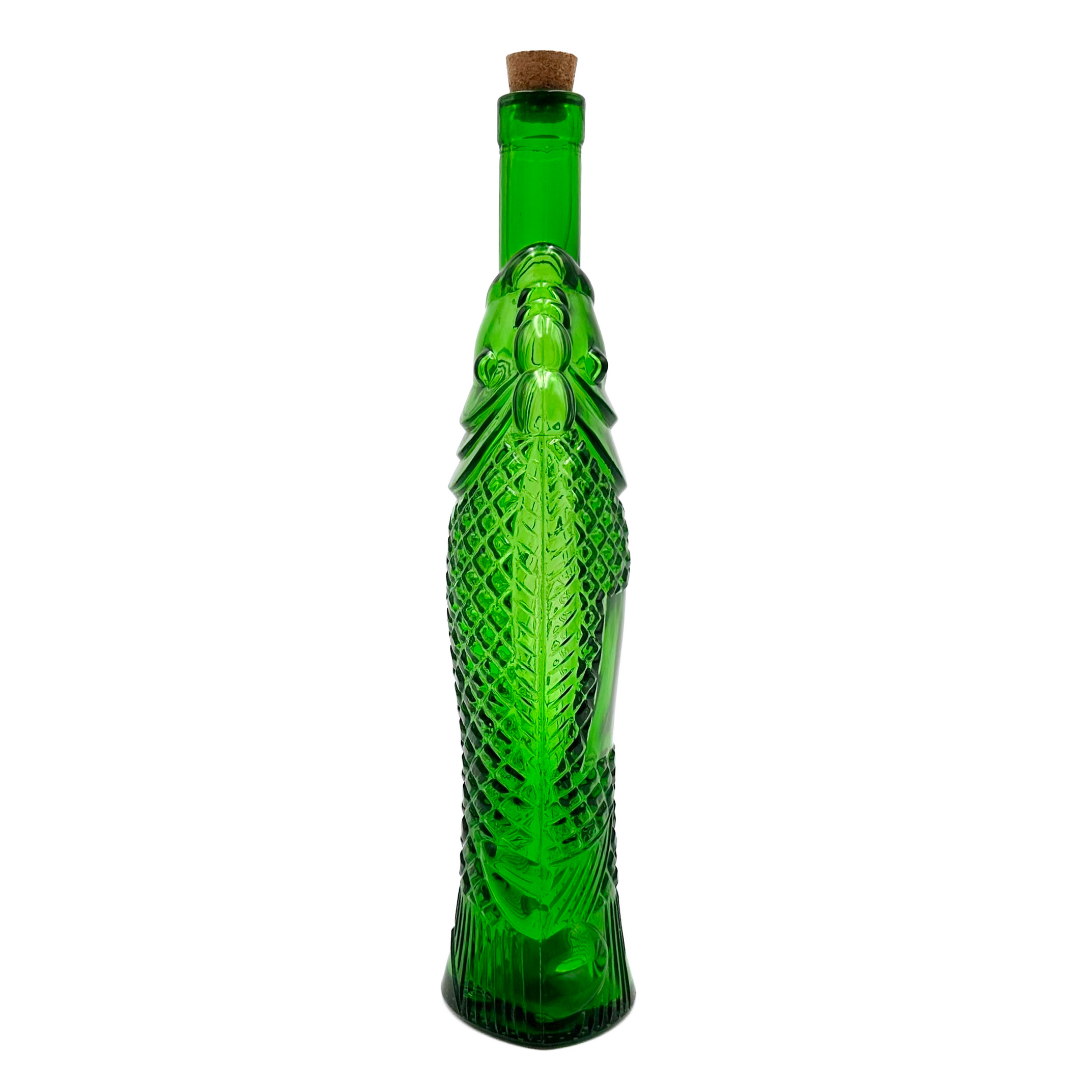 Italian Green Glass Fish Bottle, Fazi Battaglia Pesce