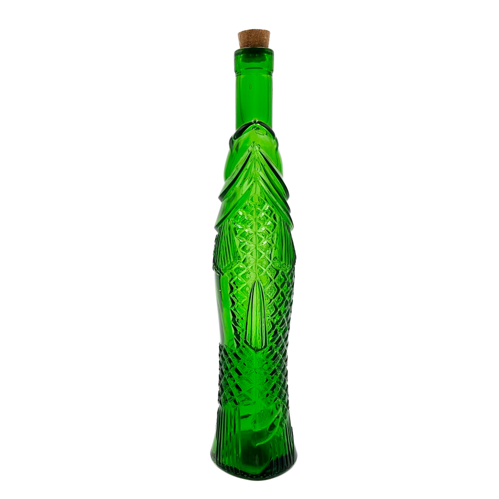 Italian Green Glass Fish Bottle, Fazi Battaglia Pesce