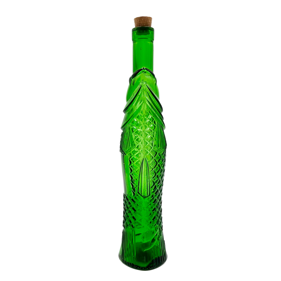 Italian Green Glass Fish Bottle, Fazi Battaglia Pesce
