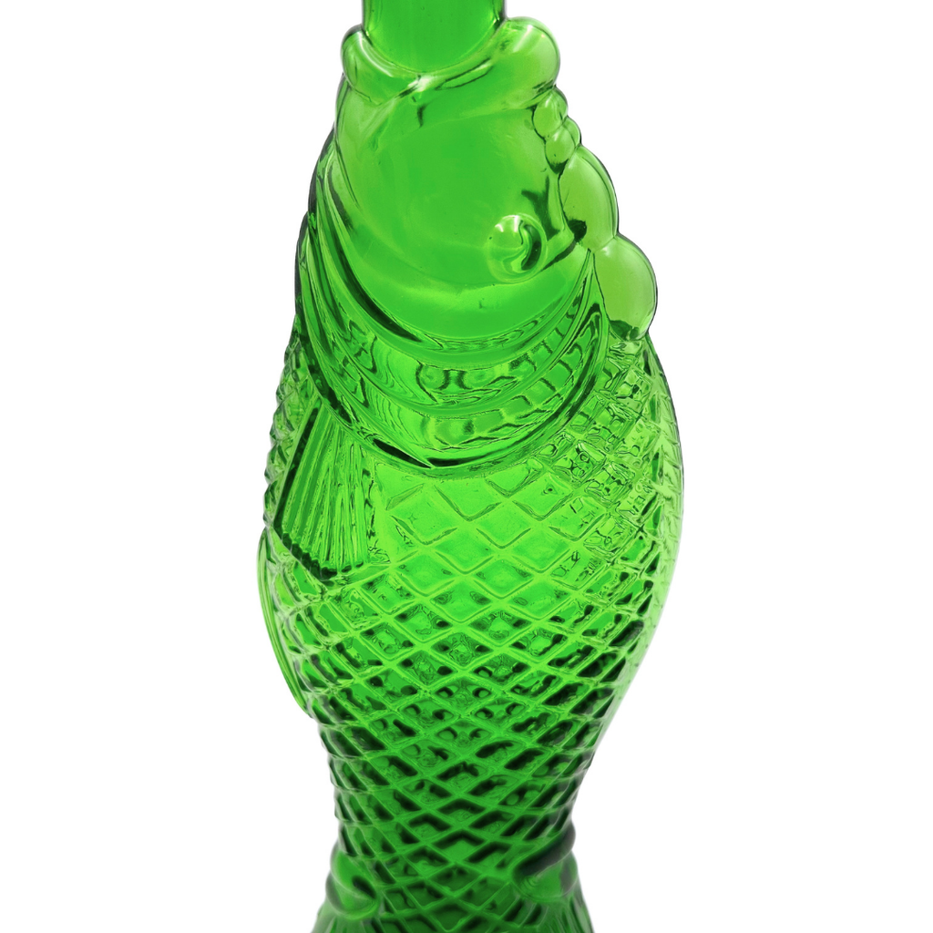 Italian Green Glass Fish Bottle, Fazi Battaglia Pesce