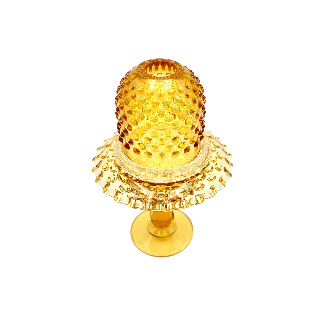 Fenton Amber Hobnail 3-Piece Pedestal Fairy Lamp