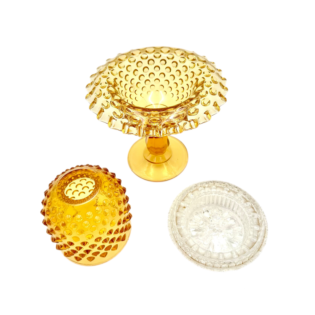 Fenton Amber Hobnail 3-Piece Pedestal Fairy Lamp