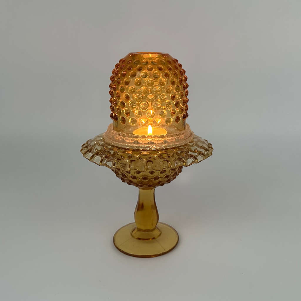 Fenton Amber Hobnail 3-Piece Pedestal Fairy Lamp