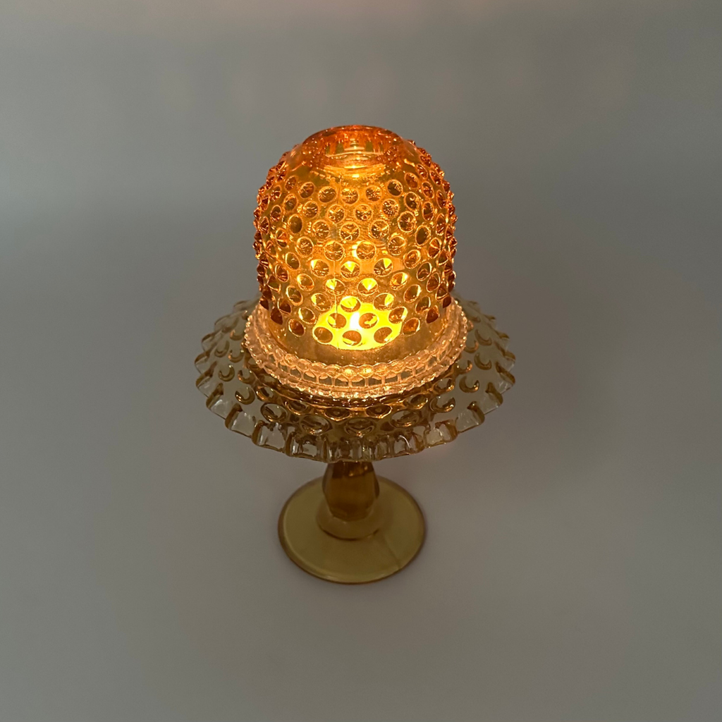 Fenton Amber Hobnail 3-Piece Pedestal Fairy Lamp