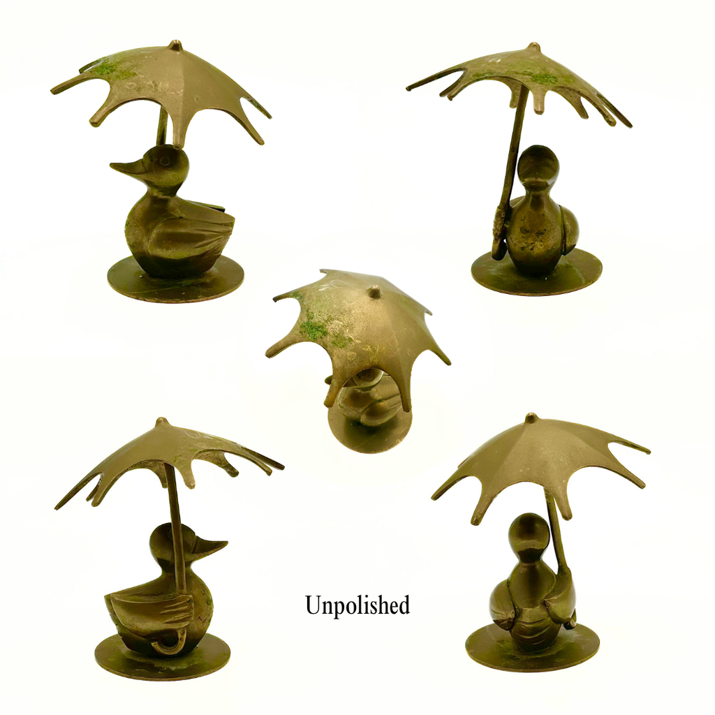 Brass Duck with Umbrella Figurine