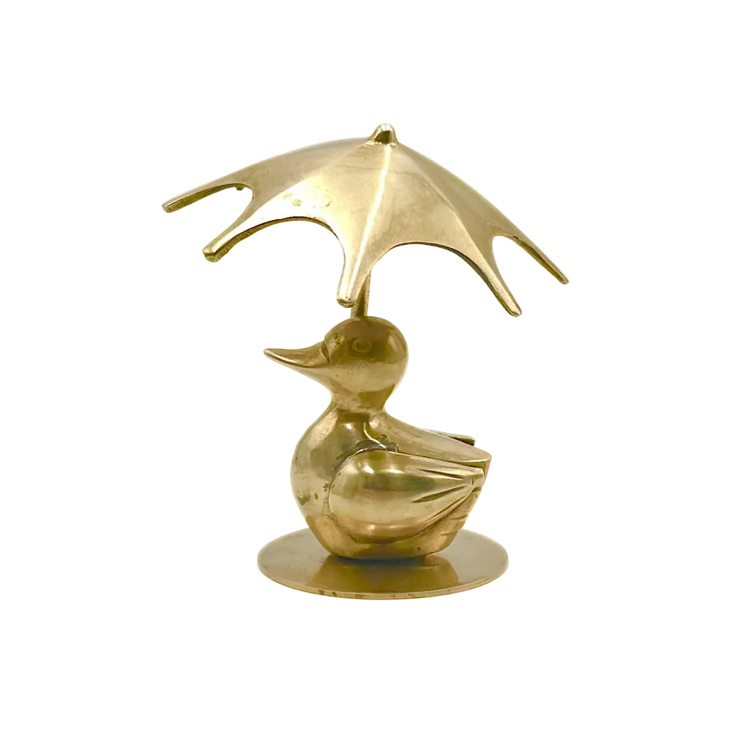 Brass Duck with Umbrella Figurine
