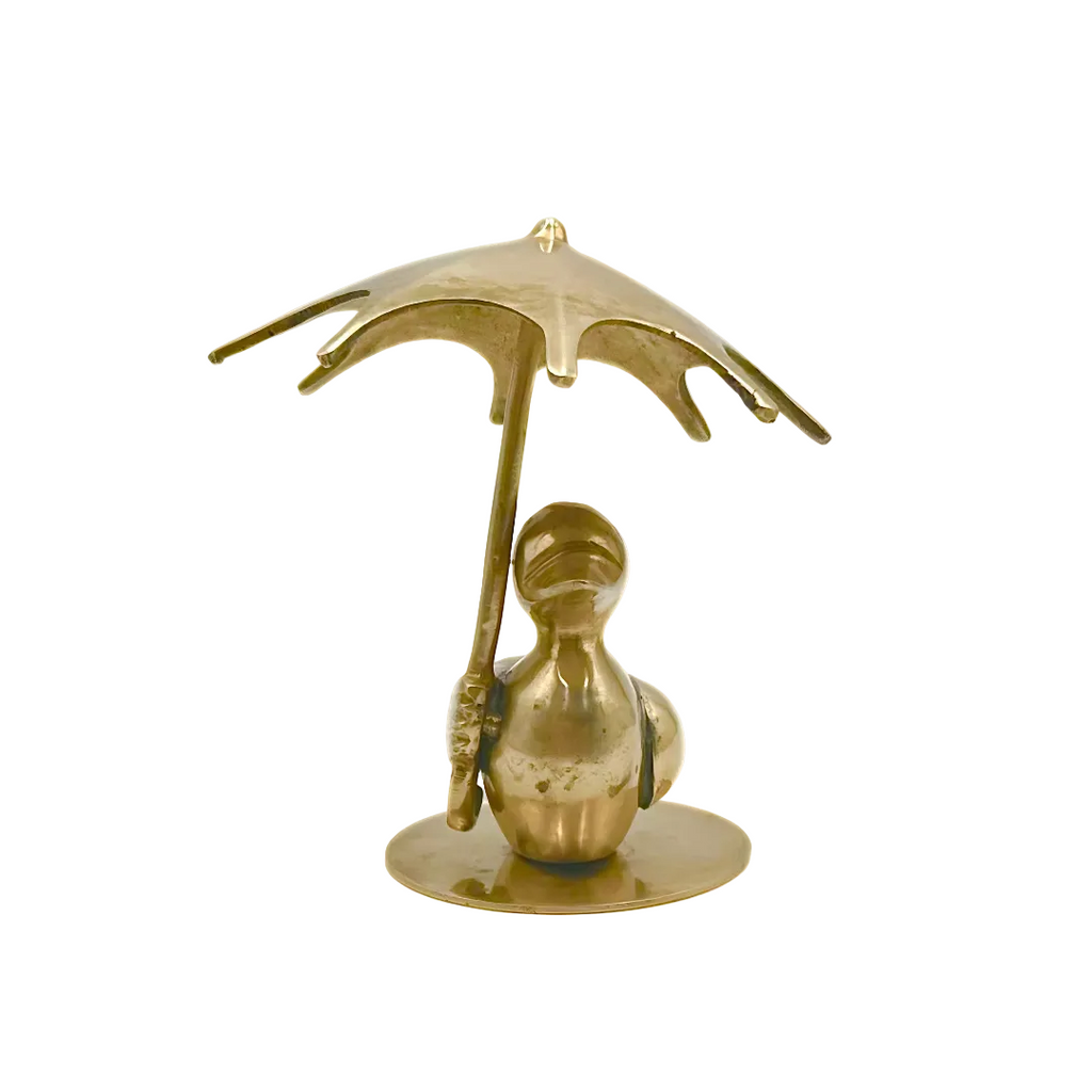 Brass Duck with Umbrella Figurine