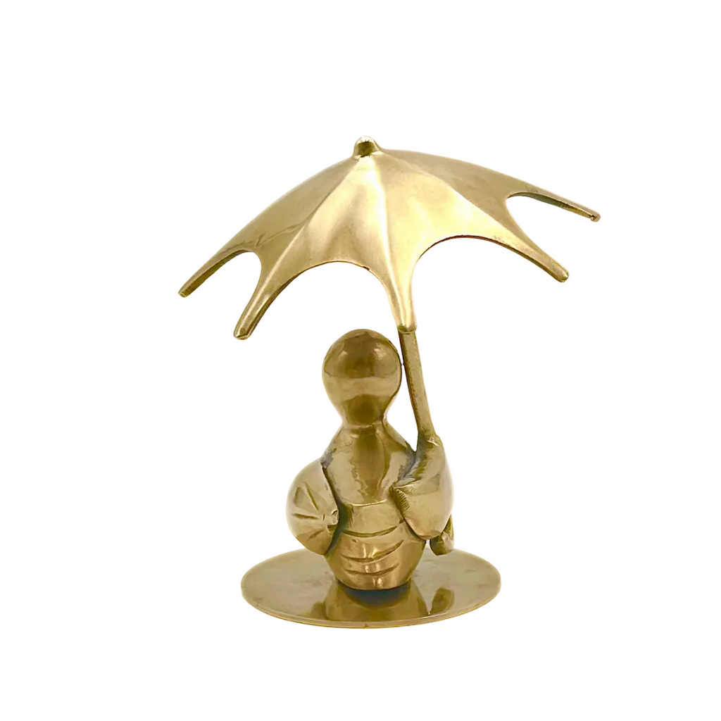 Brass Duck with Umbrella Figurine