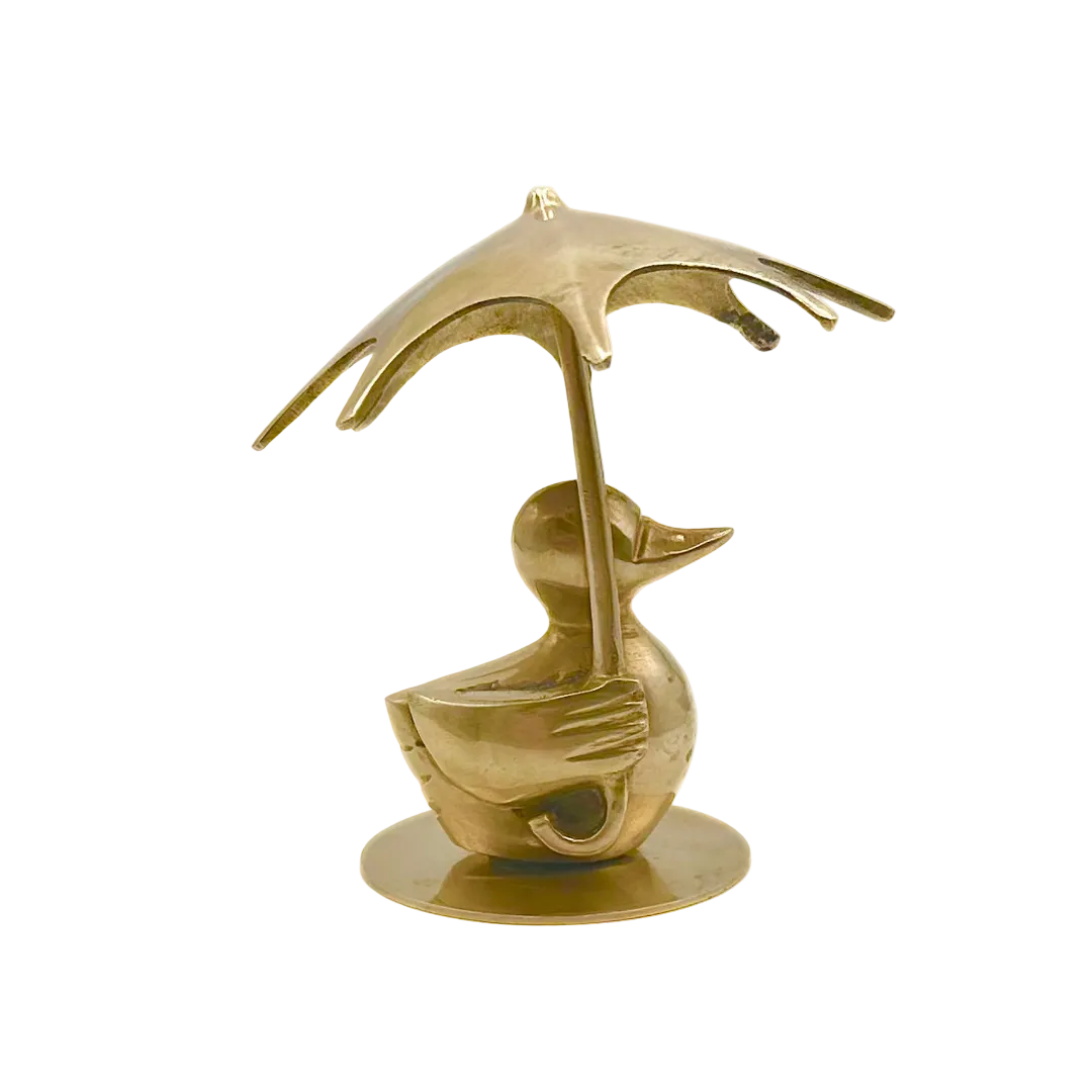Brass Duck with Umbrella Figurine