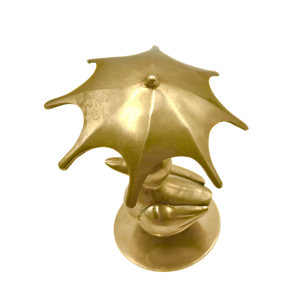 Brass Duck with Umbrella Figurine