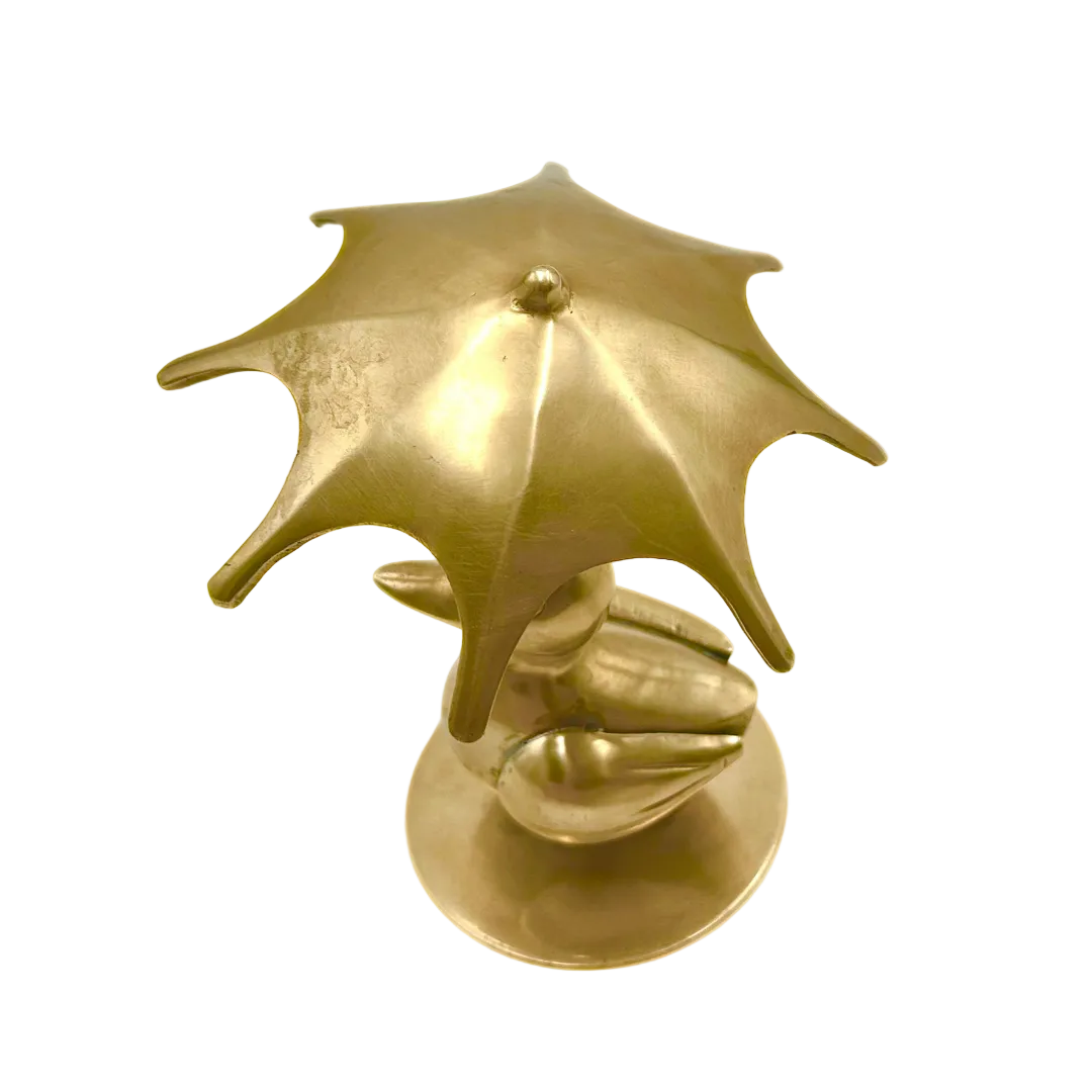 Brass Duck with Umbrella Figurine
