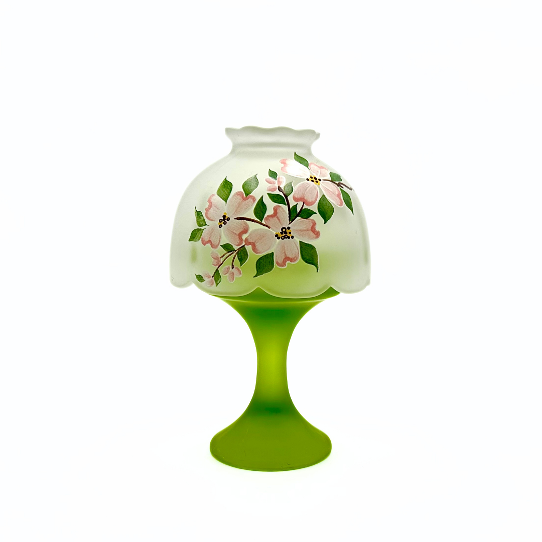 Westmoreland Handpainted Lime Green Satin Glass Fairy Lamp