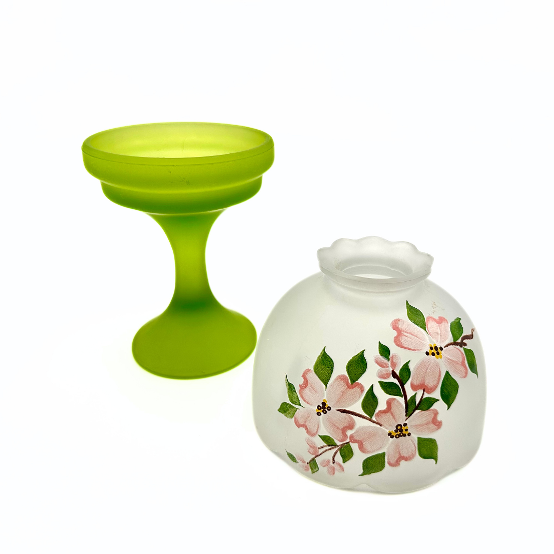 Westmoreland Handpainted Lime Green Satin Glass Fairy Lamp